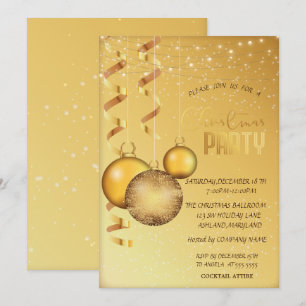 Gold Balls, String Lights Company Christmas Party Einladung