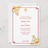 Gold Bambus Double Happiness Chinesische Hochzeit Einladung (Vorderseite)