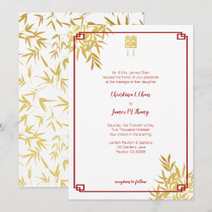 Gold Bambus Double Happiness Chinesische Hochzeit Einladung