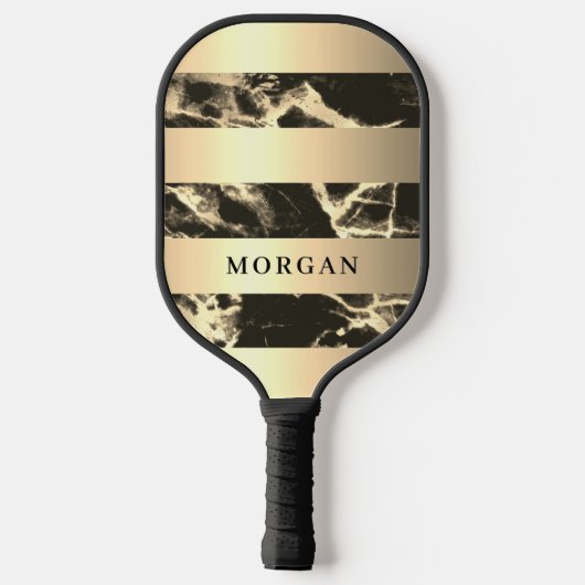 Gold Bands, Black & Gold Marmor, Name Pickleball Schläger (Rückseite)