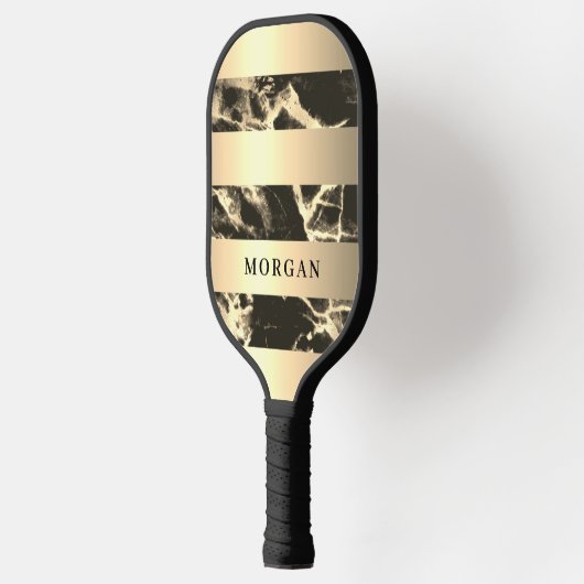 Gold Bands, Black & Gold Marmor, Name Pickleball Schläger (Links)