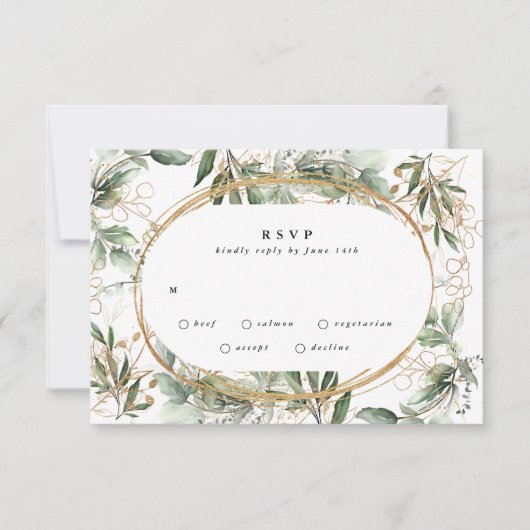 Gold Bands Eucalyptus Elegant Grüne Moos RSVP Karte (Vorderseite)