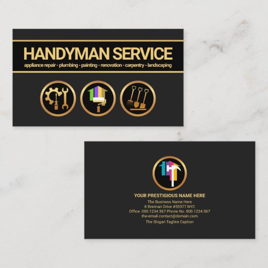 Gold Banner Creative Handyman Tools Contractor Visitenkarte (Vorne/Hinten)
