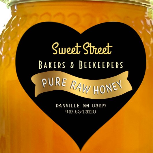 Gold Banner Herz Honig Label Dekorativer Text Herz-Aufkleber