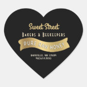 Gold Banner Herz Honig Label Dekorativer Text Herz-Aufkleber (Vorderseite)