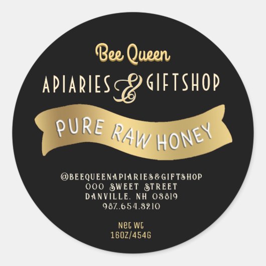 Gold Banner Honig Label mit dekorativem Text Runder Aufkleber (Vorderseite)