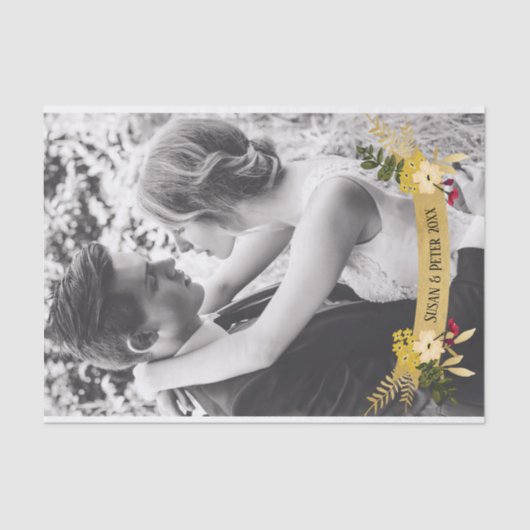 Gold Banner mit Blume Overlay Add your own Foto Seidenpapier (Vorderseite)