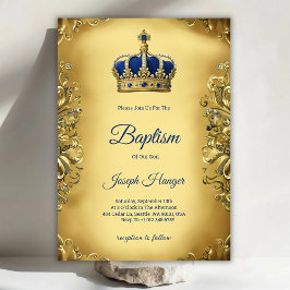Gold baptism invitation with an ornate invitation  einladung