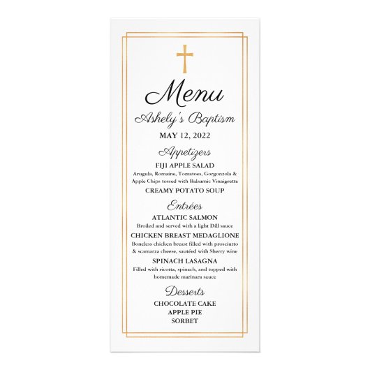 Gold Baptism Religious Menu Card Werbekarte (Vorne)