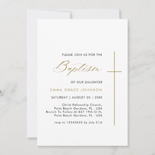 Gold Baptisse Foto Einladung für Baby Boy oder Gir (Vorderseite)