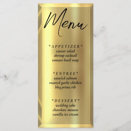 Gold Bar Elegant Wedding Empfang Menükarte (Vorderseite)
