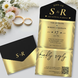 Gold Bar Elegante Wedding All In One Einladung
