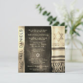 Gold Bar Mitzvah Gebet Shawl Einladung (Stehend Vorderseite)