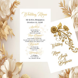 Gold Barock Blumen Schrift | Elegantes Hochzeitsme Menükarte