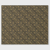 Gold Barock Blumenmuster auf Schwarz Geschenkpapier (Flach)