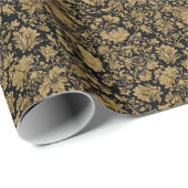 Gold Barock Blumenmuster auf Schwarz Geschenkpapier (Rolleneckpunkt)