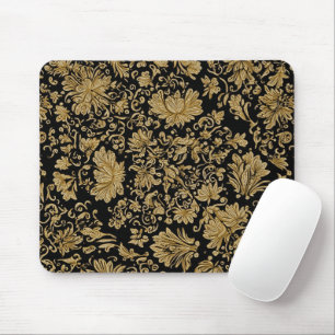 Gold Barock Blumenmuster auf Schwarz Mousepad