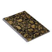 Gold Barock Blumenmuster auf Schwarz Notizblock (Rechte Seite)