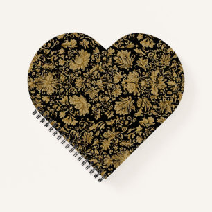 Gold Barock Blumenmuster auf Schwarz Notizblock