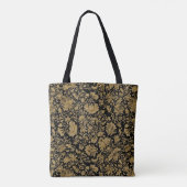 Gold Barock Blumenmuster auf Schwarz Tasche (Rückseite)