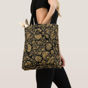Gold Barock Blumenmuster auf Schwarz Tasche