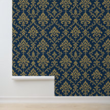 Gold Barock Blumenmuster Dunkelblau