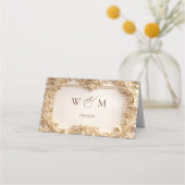 Gold Barock-Monogramm-Rahmen Elfenbein Platzkarte (Rückseite)