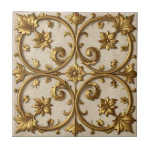 Gold Barock Verzierte Filigranarbeit Fliese