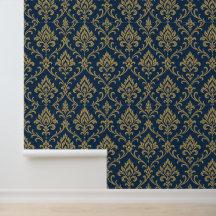 Gold Baroque Floral Dark Blue