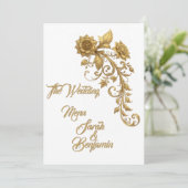 Gold Baroque Floral Script | Elegant Wedding Menu Menükarte (Stehend Vorderseite)