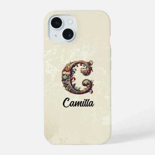 Gold Baroque Monogram Elegante Phone Case iPhone 15 Hülle (Rückseite)