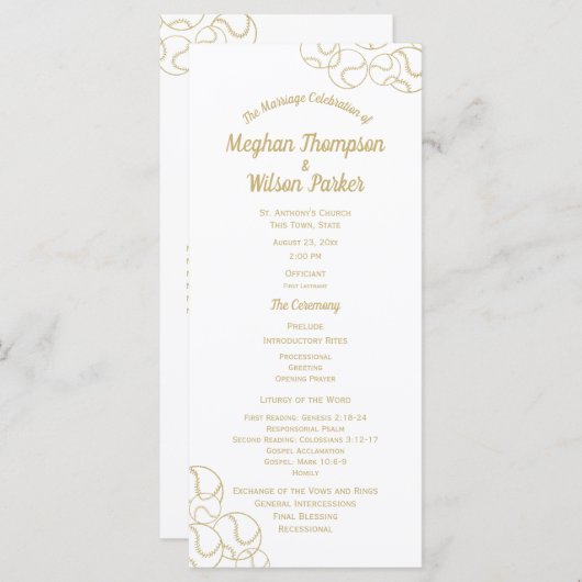 Gold Baseball-Hochzeitsprogramm Programm (Vorne/Hinten)