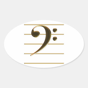 Gold Bass Clef Musiknote Ovaler Aufkleber
