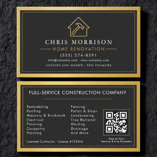 Gold Bau Konstruktion Hausrenovierung QR Code Visitenkarte