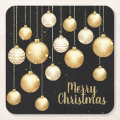 Gold Baubles Christmas Ornaments on Black Rechteckiger Pappuntersetzer (Vorderseite)