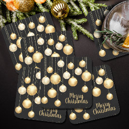 Gold Baubles Christmas Ornaments on Black Rechteckiger Pappuntersetzer