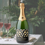 Gold Baubles Christmas Ornaments on Black Schaumweinetikett<br><div class="desc">Elegante Weihnachtsbaumschmuck auf schwarzem Hintergrund, personalisieren Sie diese Schaumweinflaschen-Etiketten als Geschenke zu geben oder in Ihrem Party für das Abendessen im Urlaub zu servieren, Weihnachts-Party, Feiertage Hochzeitsfeier und vieles mehr, ändern Sie einfach die Formulierung. Klicken Sie zum Anpassen auf die Schaltfläche "Personalisieren", dann auf den Link Weitere Anpassung, um diese...</div>