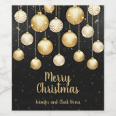 Gold Baubles Christmas Ornaments on Black Weinetikett (Einzelnes Label)