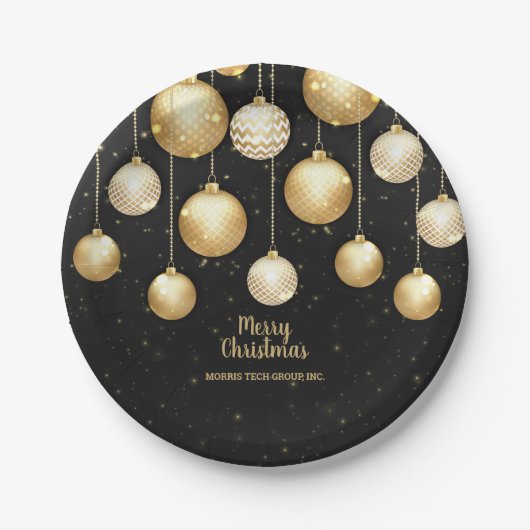 Gold Baubles Christmas Tree Ornaments Party Pappteller (Vorderseite)