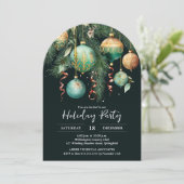 Gold Baubles Christmas Tree Party Einladung (Stehend Vorderseite)