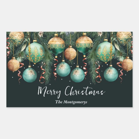 Gold Baubles Christmas Tree Rechteckiger Aufkleber (Vorderseite)