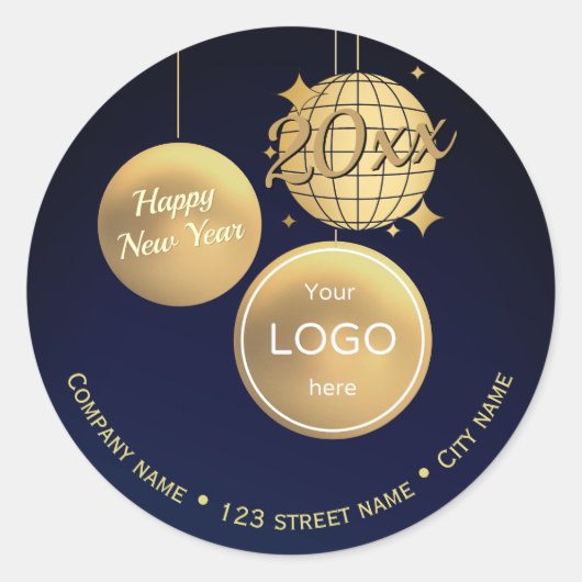 Gold Baubles New Year Logoadressen-Rückgabeaufkleb Runder Aufkleber (Vorderseite)