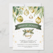 Gold Baubles Ornament Exchange Weihnachtsfest Part Einladung (Vorderseite)