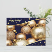 Gold Baubles Weihnachtsfeier Einladung (Stehend Vorderseite)