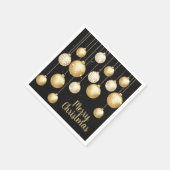 Gold Baubles Weihnachtsschmuck am Schwarzen Party Serviette (Ecke)