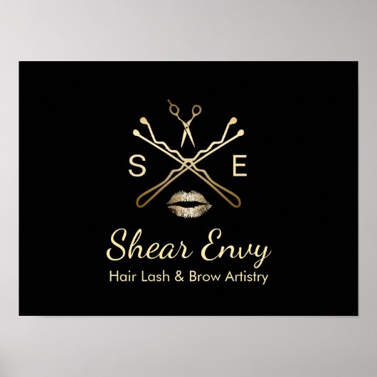 Gold Beauty Salon Logo Makeup Artist Haar Stylist Poster (Vorne)