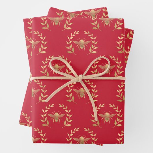 Gold Bee auf hellen Rot Geschenkpapier Set (Beispiel)