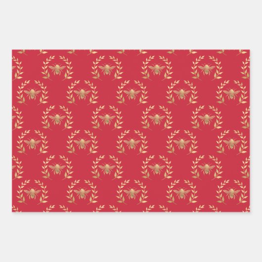 Gold Bee auf hellen Rot Geschenkpapier Set (Vorderseite)