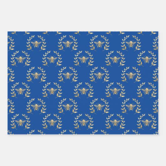 Gold Bee auf Navy Blue Geschenkpapier Set (Vorderseite)
