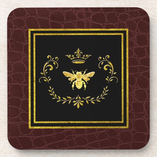 Gold Bee Crown Leder Muster Getränkeuntersetzer (Vorderseite)